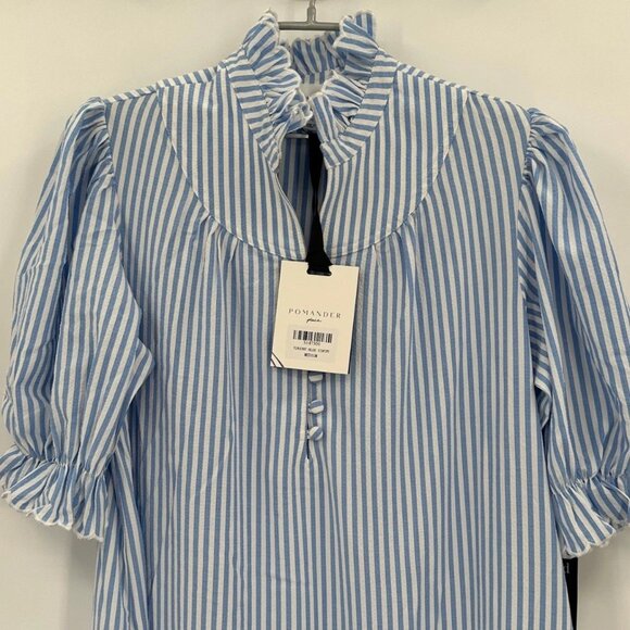 Pomander Place by Tuckernuck Blue Stripe Selena Maxi Dress sz M Puff Sleeve NWT - Picture 2 of 8